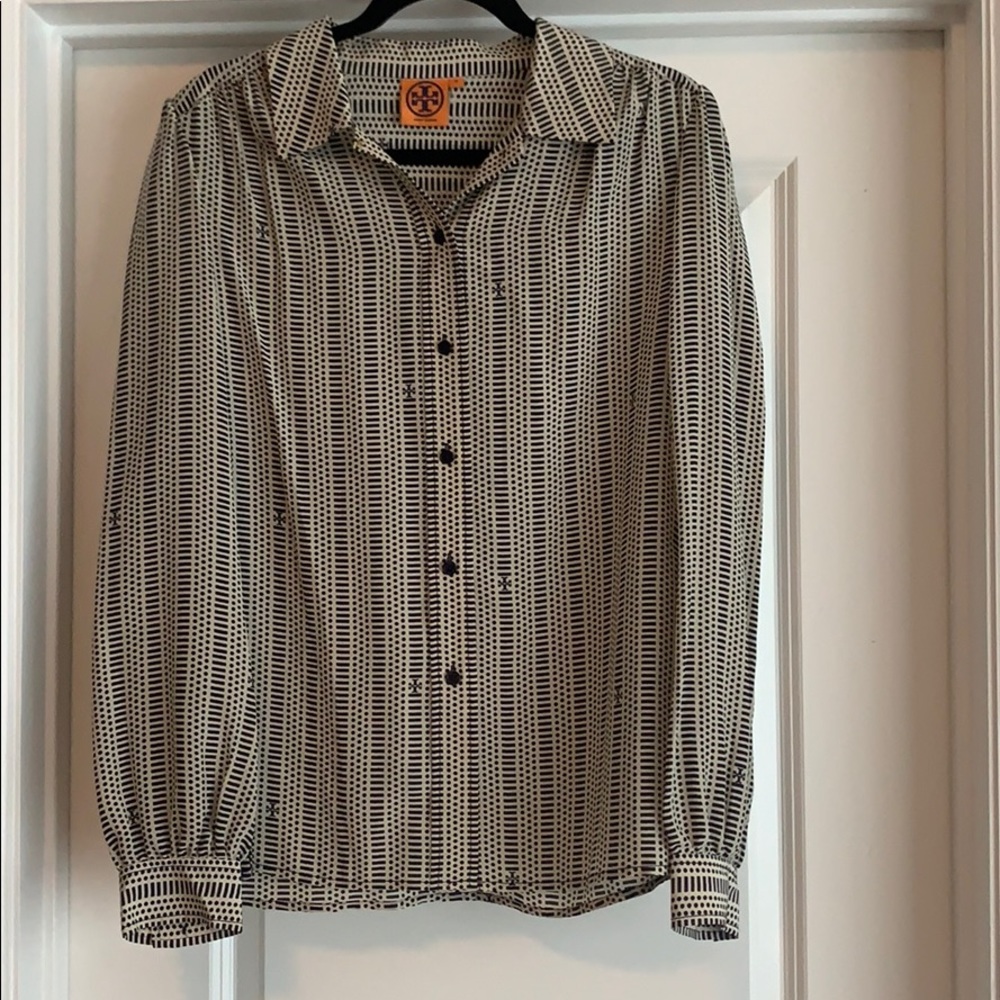 Long Sleeve Navy Tory Burch Blouse. 100% silk